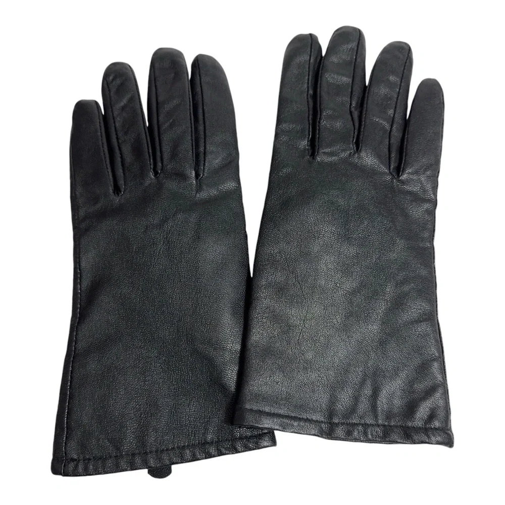 Totes Isotoner Womens Warm Black Leather Gloves Fleece Lined Size 8